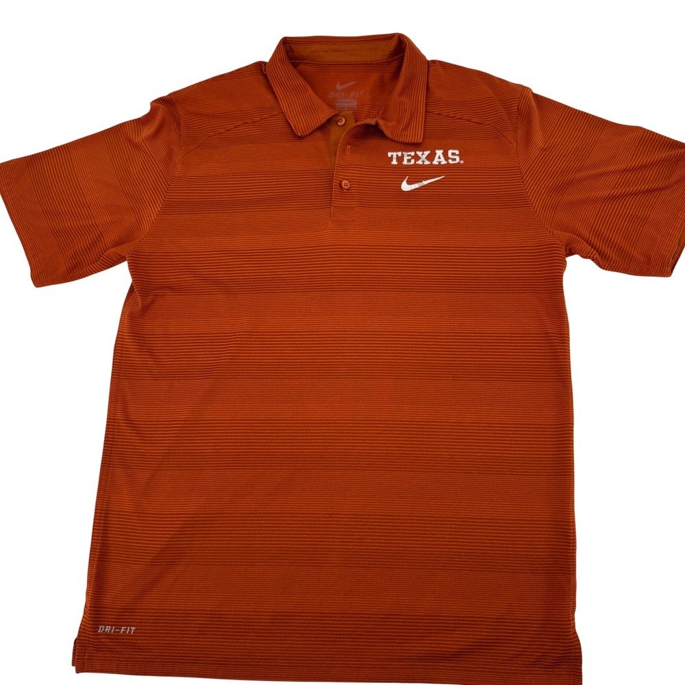 Nike Texas Longhorns Polo Shirt Men Medium Burnt Orange‎ Dri-FIT Striped NCAA